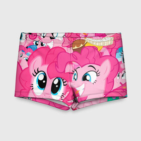 Детские купальные плавки 3D с принтом Pinkie Pie pattern в Тюмени, Полиэстер 85%, Спандекс 15% | Слитный крой, подклад по переду изделия, узкие бретели | Тематика изображения на принте: my little pony | дружба это чудо | единорог | единороги | май литл пони | мульт | мультфильм