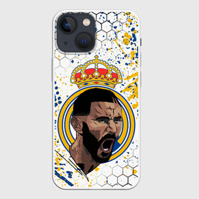 Чехол для iPhone 13 mini с принтом КАРИМ БЕНЗЕМА   REAL MADRID в Тюмени,  |  | football | grunge. | karim mostafa benzema | real madrid | sport | брызги | карим бензема | реал мадрид | сборная франции | спорт | футбол