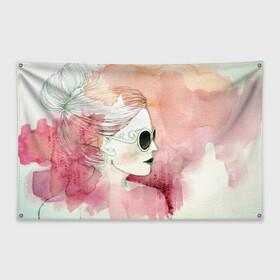 Флаг-баннер с принтом Девушка в Тюмени, 100% полиэстер | размер 67 х 109 см, плотность ткани — 95 г/м2; по краям флага есть четыре люверса для крепления | в очках | девушка | рисунок акварелью | розовая акварель