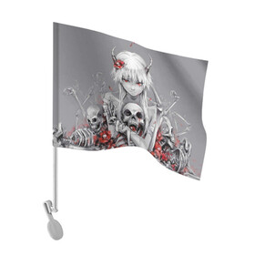 Флаг для автомобиля с принтом Девушка с черепом в Тюмени, 100% полиэстер | Размер: 30*21 см | девушка | демон | кости | красные цветы | с рогами | череп