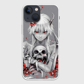 Чехол для iPhone 13 mini с принтом Девушка с черепом в Тюмени,  |  | девушка | демон | кости | красные цветы | с рогами | череп