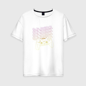 Женская футболка хлопок Oversize с принтом GAMER gamepad в Тюмени, 100% хлопок | свободный крой, круглый ворот, спущенный рукав, длина до линии бедер
 | gamer | джойстик | игра | игрок | игроман