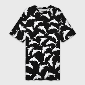 Платье-футболка 3D с принтом Дельфиновый фон | Dolphin в Тюмени,  |  | Тематика изображения на принте: dolphin | дельфин | дельфиновый фон | дельфины | косатка | морской житель | пляжная