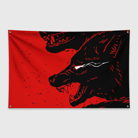 Флаг-баннер с принтом Красный волк 3D в Тюмени, 100% полиэстер | размер 67 х 109 см, плотность ткани — 95 г/м2; по краям флага есть четыре люверса для крепления | абстракция | волк | злой | зубы | илюстрация | искуство | культура | минимализм | оскал | текстура | ярость