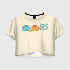 Женская футболка Crop-top 3D с принтом Genshin impact Slime trio №1 в Тюмени, 100% полиэстер | круглая горловина, длина футболки до линии талии, рукава с отворотами | colorful | cute | genshin impact | slime | геншин | геншин импакт | милота