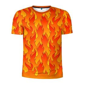 Мужская футболка 3D спортивная с принтом ПЛАМЯ 2.0 в Тюмени, 100% полиэстер с улучшенными характеристиками | приталенный силуэт, круглая горловина, широкие плечи, сужается к линии бедра | fire | flame | горячий | желтый | красный | летний | огонь | пожар | стиль | теплый | тренд | языки пламени | яркий
