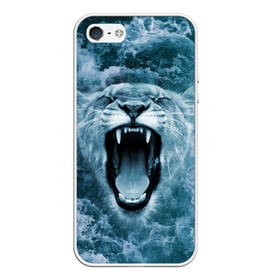 Чехол для iPhone 5/5S матовый с принтом Львица в бушующих волнах в Тюмени, Силикон | Область печати: задняя сторона чехла, без боковых панелей | волны | крупная кошка | лев | львица | море | океан