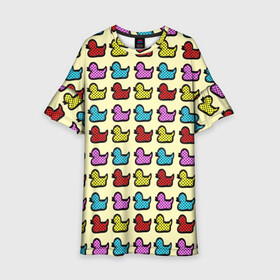 Детское платье 3D с принтом Утиный фон Утки Ducks в Тюмени, 100% полиэстер | прямой силуэт, чуть расширенный к низу. Круглая горловина, на рукавах — воланы | duck | ducks | утиный фон | утка | утки