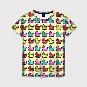 Женская футболка 3D с принтом Утиный фон | Утки | Ducks в Тюмени, 100% полиэфир ( синтетическое хлопкоподобное полотно) | прямой крой, круглый вырез горловины, длина до линии бедер | duck | ducks | утиный фон | утка | утки