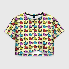 Женская футболка Crop-top 3D с принтом Утиный фон Утки Ducks в Тюмени, 100% полиэстер | круглая горловина, длина футболки до линии талии, рукава с отворотами | duck | ducks | утиный фон | утка | утки