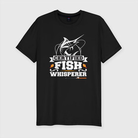 Мужская футболка хлопок Slim с принтом Тихая рыбалка в Тюмени, 92% хлопок, 8% лайкра | приталенный силуэт, круглый вырез ворота, длина до линии бедра, короткий рукав | fish | лето | отдых | поклев | рыба | рыбалка | рыболов | спиннинг | удилище | удочка