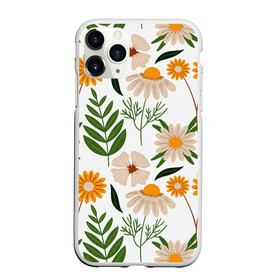Чехол для iPhone 11 Pro матовый с принтом Цветы и листья в Тюмени, Силикон |  | листья | полевые цветы | ромашки | текстуры | узор | цветы | цветы и листья