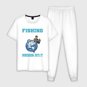 Мужская пижама хлопок с принтом FISHING PLANET Рыбалка в Тюмени, 100% хлопок | брюки и футболка прямого кроя, без карманов, на брюках мягкая резинка на поясе и по низу штанин
 | fish | карп | лето | отдых | поклев | рыба | рыбалка | рыболов | спиннинг | удилище | удочка