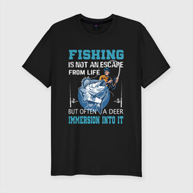 Мужская футболка хлопок Slim с принтом FISHING PLANET Рыбалка в Тюмени, 92% хлопок, 8% лайкра | приталенный силуэт, круглый вырез ворота, длина до линии бедра, короткий рукав | fish | карп | лето | отдых | поклев | рыба | рыбалка | рыболов | спиннинг | удилище | удочка