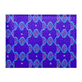 Обложка для студенческого билета с принтом Молекула ДНК в Тюмени, натуральная кожа | Размер: 11*8 см; Печать на всей внешней стороне | Тематика изображения на принте: биология | буквы | днк | молекула | науки | синий | химия
