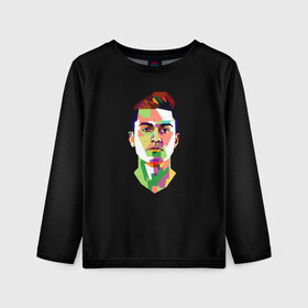 Детский лонгслив 3D с принтом Paulo Dybala Pop Art в Тюмени, 100% полиэстер | длинные рукава, круглый вырез горловины, полуприлегающий силуэт
 | art | champion | dybala | football | form | institute | juventus | palermo | paulo | player | pop | soccer | uniform | дибала | институто | легенда | палермо | пауло | форма | футбол | футбола | футболист | чемпион | ювентус