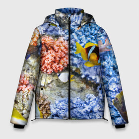 Мужская зимняя куртка 3D с принтом Морской мир в Тюмени, верх — 100% полиэстер; подкладка — 100% полиэстер; утеплитель — 100% полиэстер | длина ниже бедра, свободный силуэт Оверсайз. Есть воротник-стойка, отстегивающийся капюшон и ветрозащитная планка. 

Боковые карманы с листочкой на кнопках и внутренний карман на молнии. | вода | море | морская вода | морские животные | морские жители | морской мир | океан | рыбки | рыбы