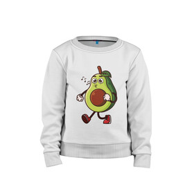 Детский свитшот хлопок с принтом Авокадо поет в Тюмени, 100% хлопок | круглый вырез горловины, эластичные манжеты, пояс и воротник | Тематика изображения на принте: avocado | cute | fruit | авокадо | милый | музыка | фрукт