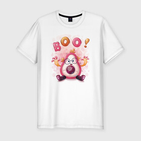 Мужская футболка хлопок Slim с принтом Авокадо boo! в Тюмени, 92% хлопок, 8% лайкра | приталенный силуэт, круглый вырез ворота, длина до линии бедра, короткий рукав | avocado | boo | cute | fruit | авокадо | милый | музыка | фрукт