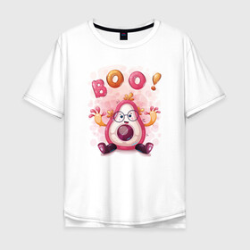 Мужская футболка хлопок Oversize с принтом Авокадо boo! в Тюмени, 100% хлопок | свободный крой, круглый ворот, “спинка” длиннее передней части | avocado | boo | cute | fruit | авокадо | милый | музыка | фрукт