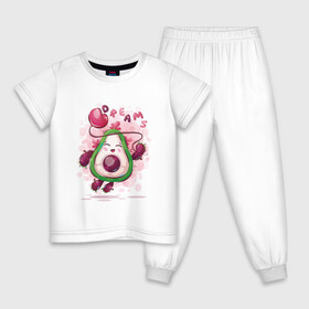 Детская пижама хлопок с принтом Авокадо dreams в Тюмени, 100% хлопок |  брюки и футболка прямого кроя, без карманов, на брюках мягкая резинка на поясе и по низу штанин
 | Тематика изображения на принте: avocado | cute | dream | fruit | heart | авокадо | милый | музыка | сердечко | сердце | фрукт