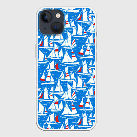 Чехол для iPhone 13 с принтом Яхты в Тюмени,  |  | море | паруса | парусники | паттерны | синее | яхты