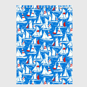 Скетчбук с принтом Яхты в Тюмени, 100% бумага
 | 48 листов, плотность листов — 100 г/м2, плотность картонной обложки — 250 г/м2. Листы скреплены сверху удобной пружинной спиралью | море | паруса | парусники | паттерны | синее | яхты