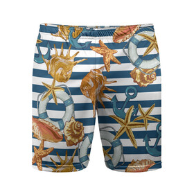 Мужские шорты спортивные с принтом Тельняшка в Тюмени,  |  | Тематика изображения на принте: звезды | море | морские | паттерны | ракушки | рапаны | тельняшка | якоря