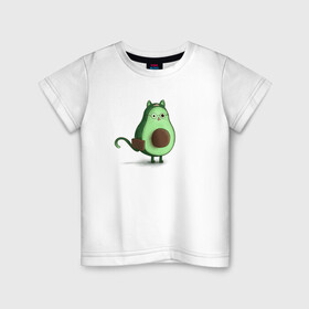 Детская футболка хлопок с принтом Авокадо кот идет на работу в Тюмени, 100% хлопок | круглый вырез горловины, полуприлегающий силуэт, длина до линии бедер | Тематика изображения на принте: avocado | cat | авокадо | кот | рисунок