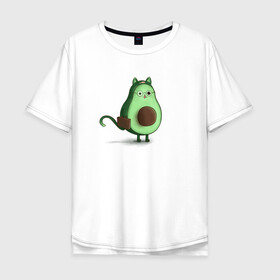 Мужская футболка хлопок Oversize с принтом Авокадо кот идет на работу в Тюмени, 100% хлопок | свободный крой, круглый ворот, “спинка” длиннее передней части | avocado | cat | авокадо | кот | рисунок
