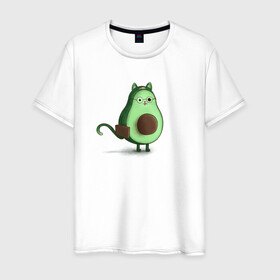 Мужская футболка хлопок с принтом Авокадо кот идет на работу в Тюмени, 100% хлопок | прямой крой, круглый вырез горловины, длина до линии бедер, слегка спущенное плечо. | avocado | cat | авокадо | кот | рисунок