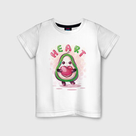 Детская футболка хлопок с принтом Авокадо с сердцем в Тюмени, 100% хлопок | круглый вырез горловины, полуприлегающий силуэт, длина до линии бедер | Тематика изображения на принте: avocado | cute | dream | fruit | heart | авокадо | милый | музыка | сердечко | сердце | фрукт