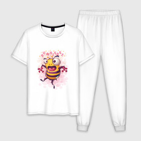 Мужская пижама хлопок с принтом Смешной шмель в Тюмени, 100% хлопок | брюки и футболка прямого кроя, без карманов, на брюках мягкая резинка на поясе и по низу штанин
 | bumblebee | cute | бамблби | кавай | милый | насекомое | шмеленок | шмель