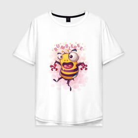 Мужская футболка хлопок Oversize с принтом Смешной шмель в Тюмени, 100% хлопок | свободный крой, круглый ворот, “спинка” длиннее передней части | bumblebee | cute | бамблби | кавай | милый | насекомое | шмеленок | шмель