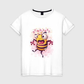 Женская футболка хлопок с принтом Смешной шмель в Тюмени, 100% хлопок | прямой крой, круглый вырез горловины, длина до линии бедер, слегка спущенное плечо | bumblebee | cute | бамблби | кавай | милый | насекомое | шмеленок | шмель