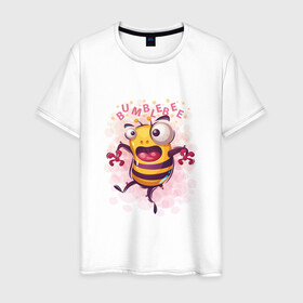 Мужская футболка хлопок с принтом Смешной шмель в Тюмени, 100% хлопок | прямой крой, круглый вырез горловины, длина до линии бедер, слегка спущенное плечо. | bumblebee | cute | бамблби | кавай | милый | насекомое | шмеленок | шмель