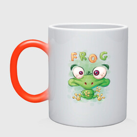 Кружка хамелеон с принтом Funny frog в Тюмени, керамика | меняет цвет при нагревании, емкость 330 мл | cute | frog | funny | лягух | лягушенок | лягушка | милый