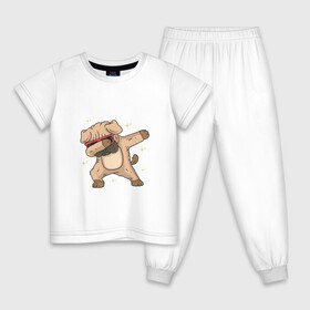 Детская пижама хлопок с принтом Dog Dab в Тюмени, 100% хлопок |  брюки и футболка прямого кроя, без карманов, на брюках мягкая резинка на поясе и по низу штанин
 | dab | dog | даб | даббинг | дэб | крутой | мопс | очки | пес | собака