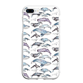 Чехол для iPhone 7Plus/8 Plus матовый с принтом киты паттерн в Тюмени, Силикон | Область печати: задняя сторона чехла, без боковых панелей | Тематика изображения на принте: ocean | sea | sea animal | акварель | графика | касатка | киты | море | океан | рисунок кита