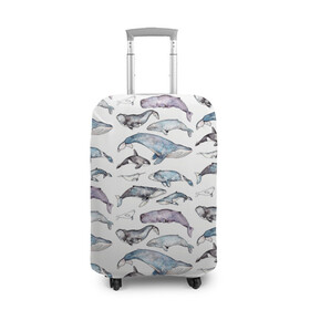 Чехол для чемодана 3D с принтом киты паттерн в Тюмени, 86% полиэфир, 14% спандекс | двустороннее нанесение принта, прорези для ручек и колес | ocean | sea | sea animal | акварель | графика | касатка | киты | море | океан | рисунок кита