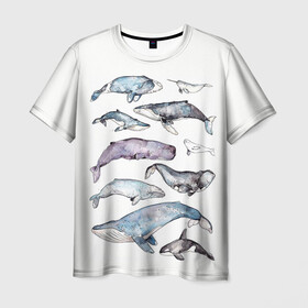 Мужская футболка 3D с принтом киты в Тюмени, 100% полиэфир | прямой крой, круглый вырез горловины, длина до линии бедер | Тематика изображения на принте: ocean | sea | киты | море | морской принт | морской фон | океан | паттерн | рыбы | текстуры