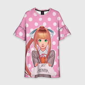 Детское платье 3D с принтом Monika Pop Art в Тюмени, 100% полиэстер | прямой силуэт, чуть расширенный к низу. Круглая горловина, на рукавах — воланы | Тематика изображения на принте: anime | game | games | monika | natsuki | sayori | yuri | аниме | визуальный роман | доки доки | игра | игры | литературный клуб | моника | нацуки | саёри | юри