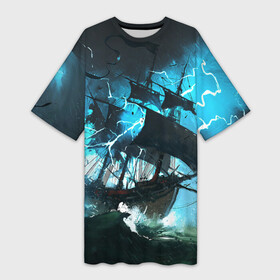 Платье-футболка 3D с принтом Летучий голландец в Тюмени,  |  | корабль | летучий голландец | море | парусник | пиратский | старинный