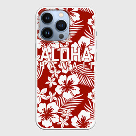 Чехол для iPhone 13 Pro с принтом ALOHA HAWAII | АЛОХА ГАВАЙИ в Тюмени,  |  | Тематика изображения на принте: aloha | aloha hawaii | hawaii | summer | гаваи | гавайи | голубые пальмы | лето | море | надпись | отпуск | пальмы | пляж | синие пальмы | синий