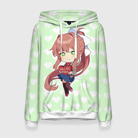 Женская толстовка 3D с принтом Chibi Monika в Тюмени, 100% полиэстер  | двухслойный капюшон со шнурком для регулировки, мягкие манжеты на рукавах и по низу толстовки, спереди карман-кенгуру с мягким внутренним слоем. | ddlc | doki doki literature club | monika | моника