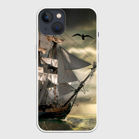 Чехол для iPhone 13 с принтом Парусник в Тюмени,  |  | гроза | живопись | корабль | море | парусник | старинный | чайки