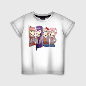 Детская футболка 3D с принтом Doki Doki Literature Club в Тюмени, 100% гипоаллергенный полиэфир | прямой крой, круглый вырез горловины, длина до линии бедер, чуть спущенное плечо, ткань немного тянется | anime | doki doki literature club | monika | natsuki | sayori | yuri | аниме | доки доки | доки доки литературный клуб | моника | нацуки | саёри | юри