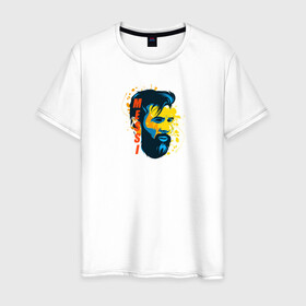 Мужская футболка хлопок с принтом Лионель Месси в Тюмени, 100% хлопок | прямой крой, круглый вырез горловины, длина до линии бедер, слегка спущенное плечо. | barcelona | football | барселона | известная личность | футбол | футболист