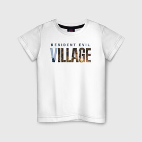 Детская футболка хлопок с принтом Resident Evil 8 Village Logo в Тюмени, 100% хлопок | круглый вырез горловины, полуприлегающий силуэт, длина до линии бедер | 8 | dimitresku | games | horror | new | resident evil | umbrella | vampire | village | вампир | деревня | димитреску | игра | лого | надпись | обитель зла | резидент | хоррор | эвил
