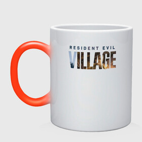 Кружка хамелеон с принтом Resident Evil 8 Village Logo в Тюмени, керамика | меняет цвет при нагревании, емкость 330 мл | Тематика изображения на принте: 8 | dimitresku | games | horror | new | resident evil | umbrella | vampire | village | вампир | деревня | димитреску | игра | лого | надпись | обитель зла | резидент | хоррор | эвил